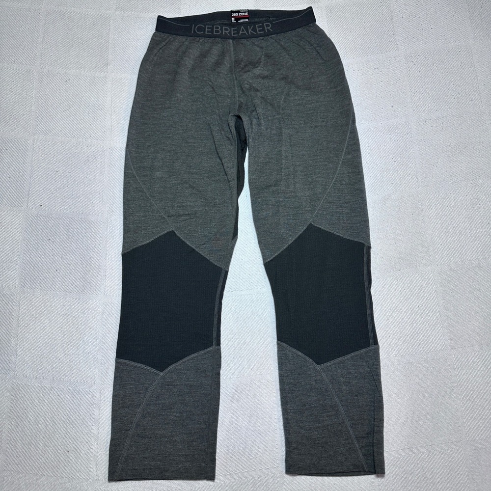 Icebreaker 260 Zone Leggings Mens Medium Base Layer Merino Wool Gray Black
